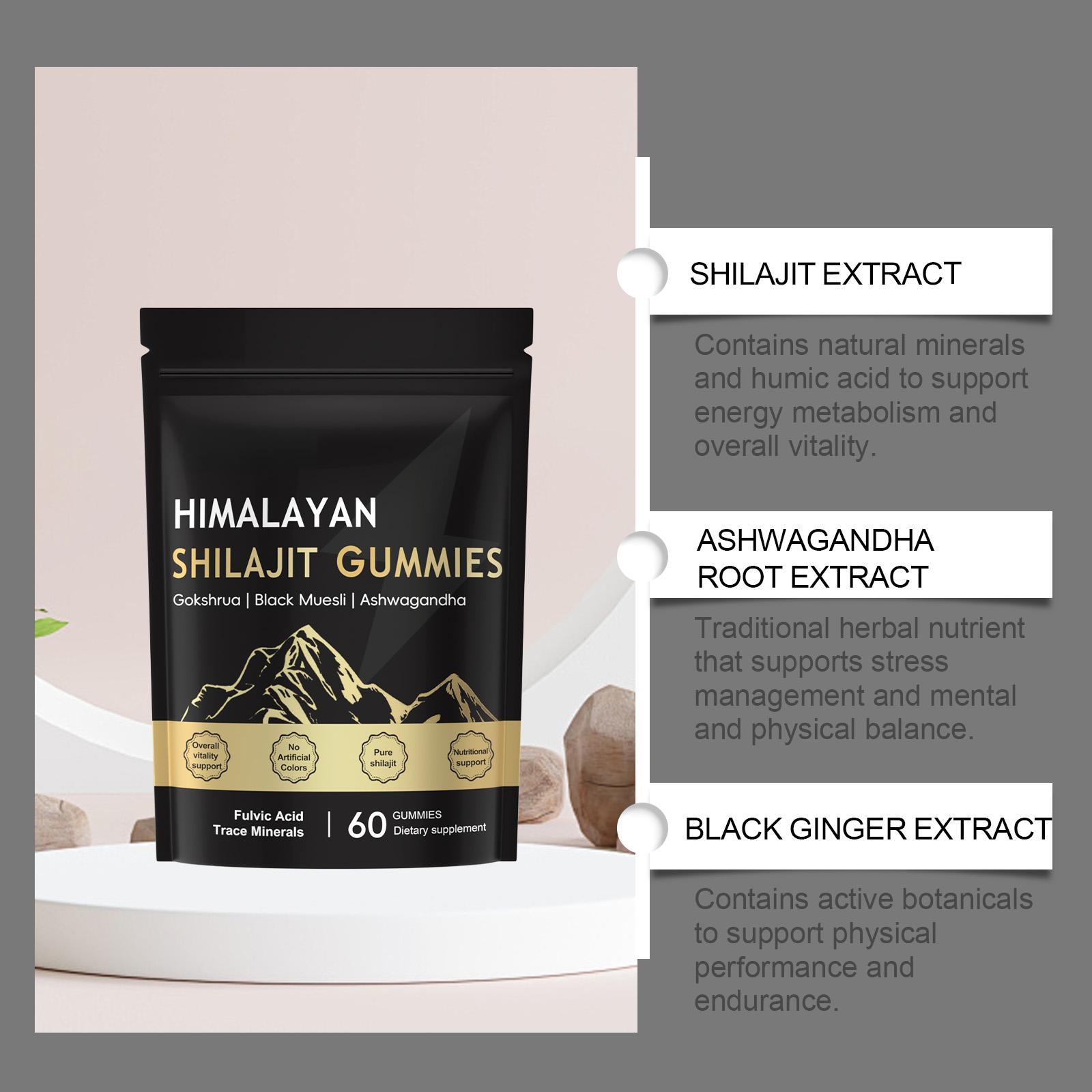 【GRAB 3 NOW】Shilajit Gummies With Ashwagandha, Gokshura & Black Ginger，Daily Care Support for Enhancing Physical Energy Vitality Supplement，shilajit for men Healthcare， Dietary Fitness | 60 Gummies |