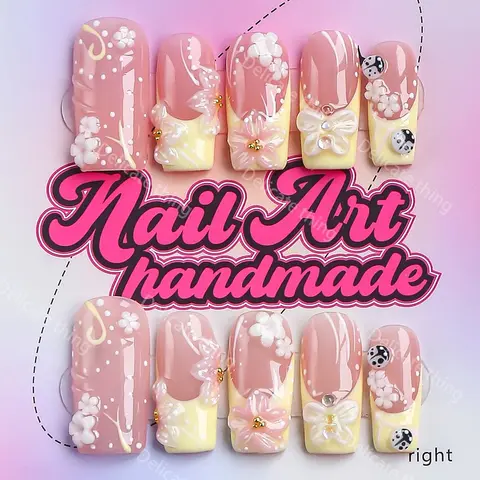2.5-Inch Square Press-On Nails, 10pcs Y2K Style Fake Nails, Handmade Decorative Nails, Perfect for Parties, Includes Jelly Glue, Crystal Stick and File, Available in XS‑S‑M‑L Sizes