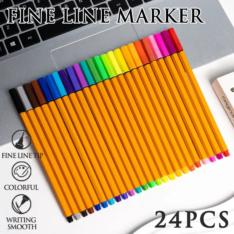24 Colors Fine Line Markers Set, Smooth Writing Fiber Tip Drawing Pens, Fineliner Pens, Fine Point Outline Sketch Pens, Waterproof Coloring Marker for Journaling, Anime Sketching, School Art Supplies & Adult Coloring Books Back-to-school Gift
