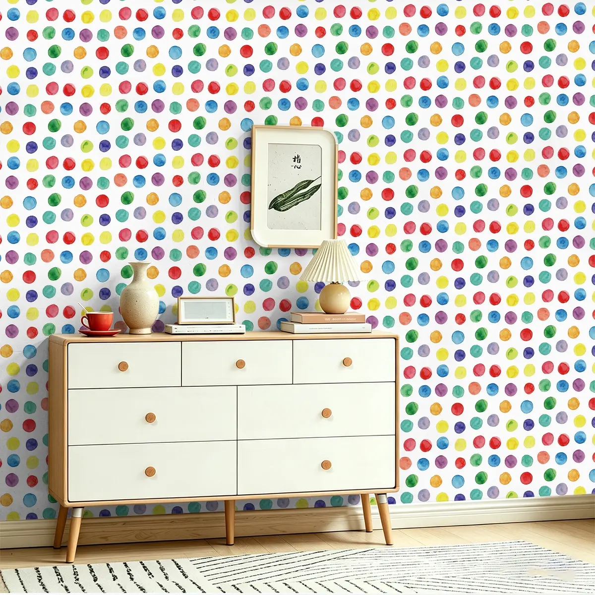 1 Roll Peel & Stick PVC Wallpaper,Colored hand drawn circle pattern, Seamless decorative sticker with anti-aging HD film, avoids discoloration, covers wall defects for home, bar and full dining room upgrade