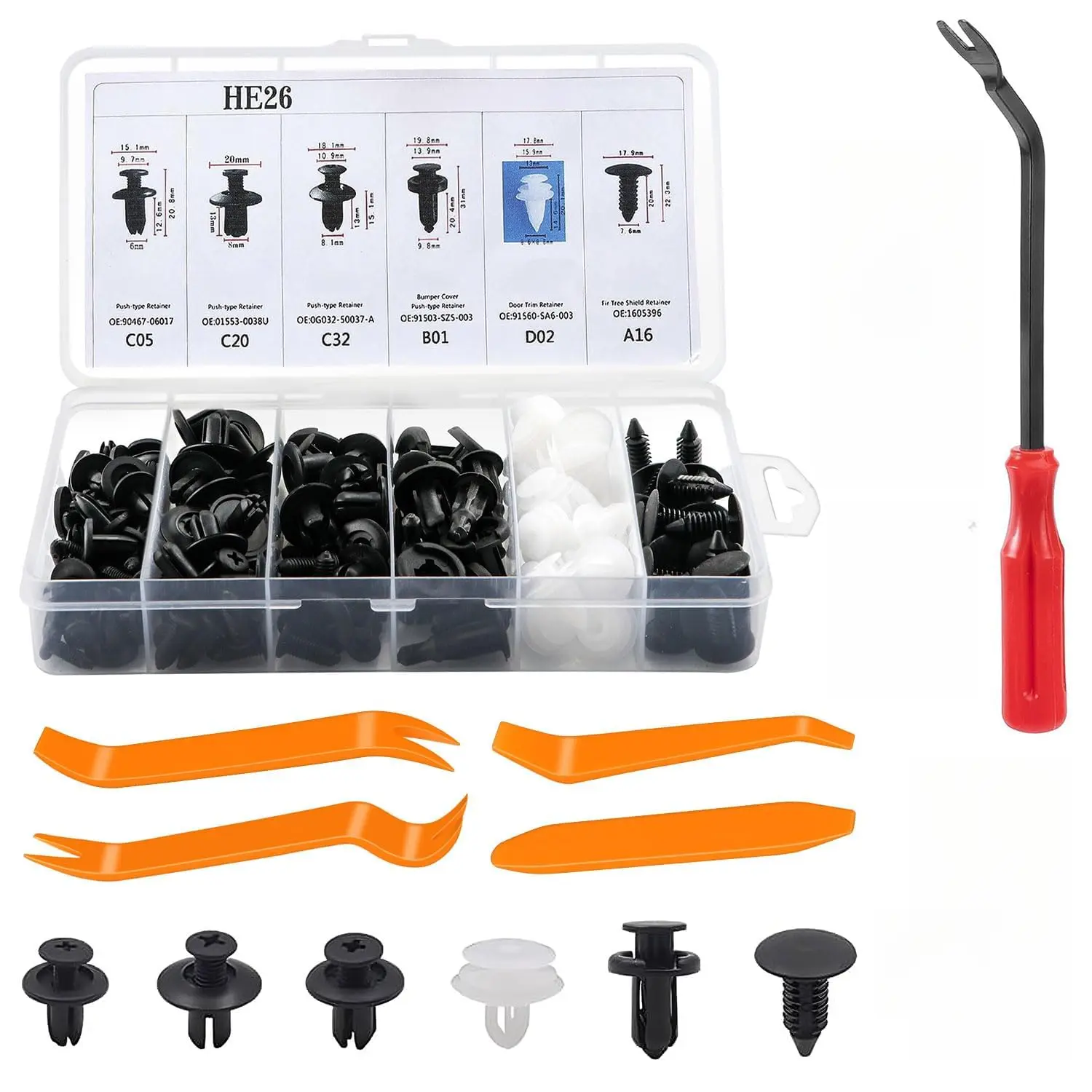 120PCS Car Bumper Retainer Clips Kit, Car Body Trim Clips Set with 6 Sizes Car Fastener Rivet Clips, Auto Trim Removal Tools, Cable Ties & Sponge Cushions