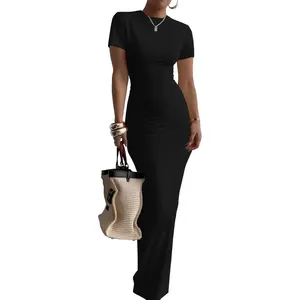 Women Summer Long Dress Short Sleeve Sexy Slim Round Neck Bodycon Maxi Dresses for Women 2026(Gift)