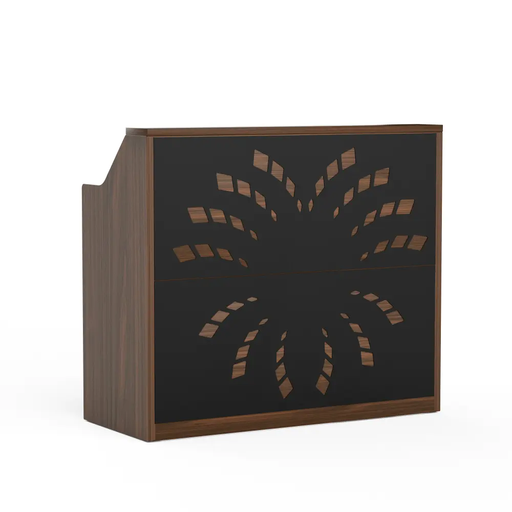 46.5inch Reception Desk with Storage Cabinet, Front Desk, Retail Checkout Counter- A Modern Reception Desk suitable for Lobbies, Offices, and Beauty Salons, Walnut+Black