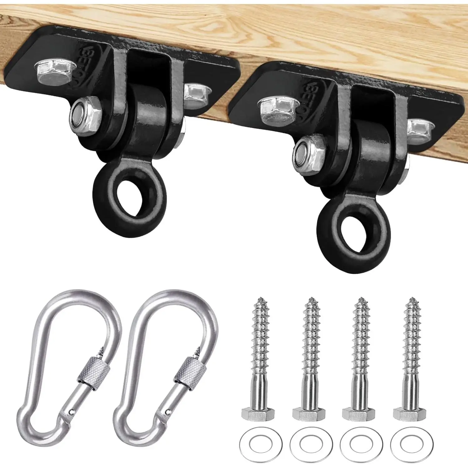 2400 lb Capacity Heavy Duty Swing Hangers with Hanging Snap Hooks for Wooden Playground Sets Porch Indoor Outdoor, Black, Set of 2