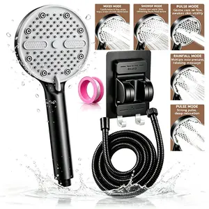 Bathroom Essential! 5-Tier Handheld Shower Head with Hose and Bracket, Large Panel, Easy Installation Shower Set