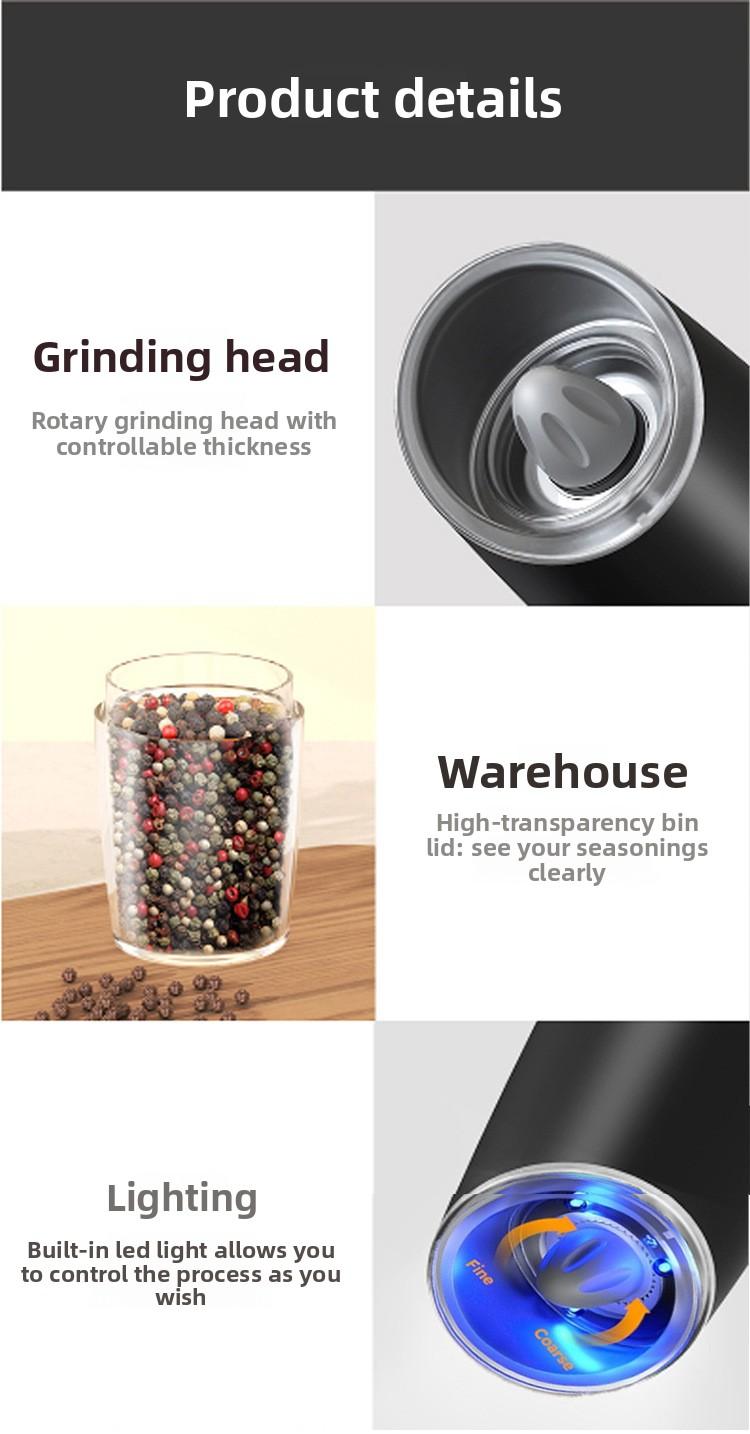 Gravity-sensing pepper mill, hot-selling household and outdoor sea salt & black pepper grinder in stock