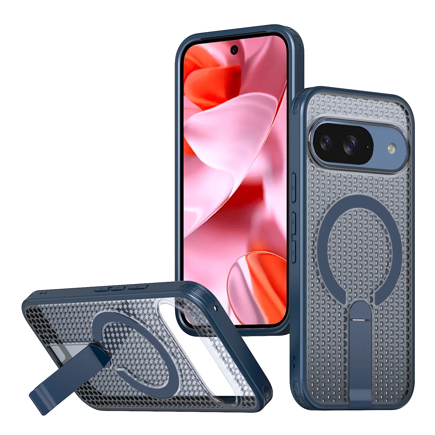Compatible with Pixel 10 Pro XL,10Pro, 10A,10,9 Pro XL,9 Pro,9A,9,Magnetic Shockproof Phone Case with Invisible Hidden Stand, Airflow Heat Dissipation, Wireless Charging Compatible HNZ0661