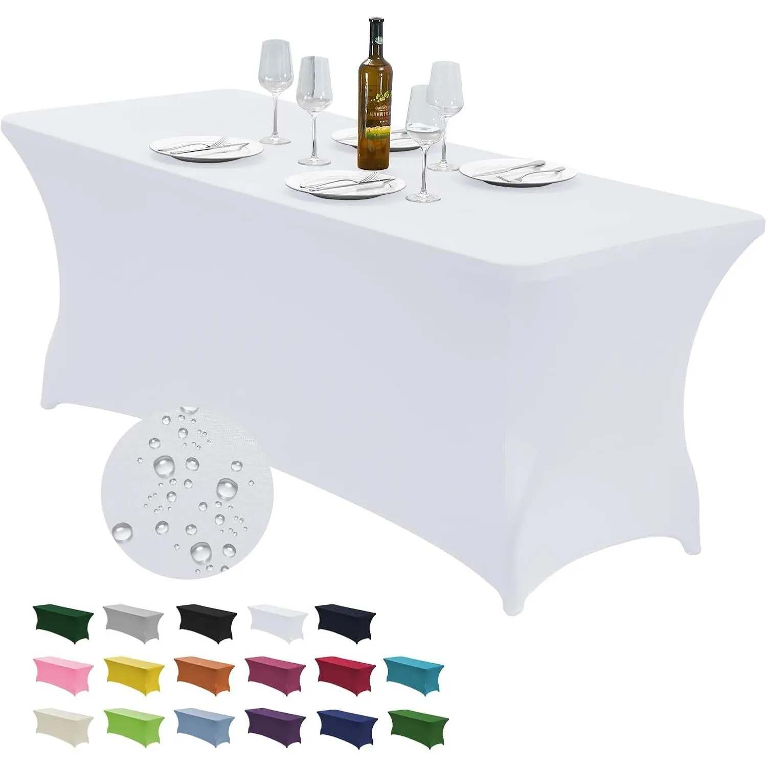 6FT Waterproof Stretch Spandex Table Cover for Rectangular Tables - Elastic Fitted Tablecloth for Folding Tables,Wrinkle Resistant Table Cloth for Parties, Weddings, Banquets & Events (White)