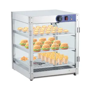 3D Heated Commercial Food Warmer Display Case – 3-Tier 800W Electric Countertop Bakery & Pizza Warmer with LED Lighting, Removable Shelves, Sliding Glass Door, Temperature Control for Pastry Buffet