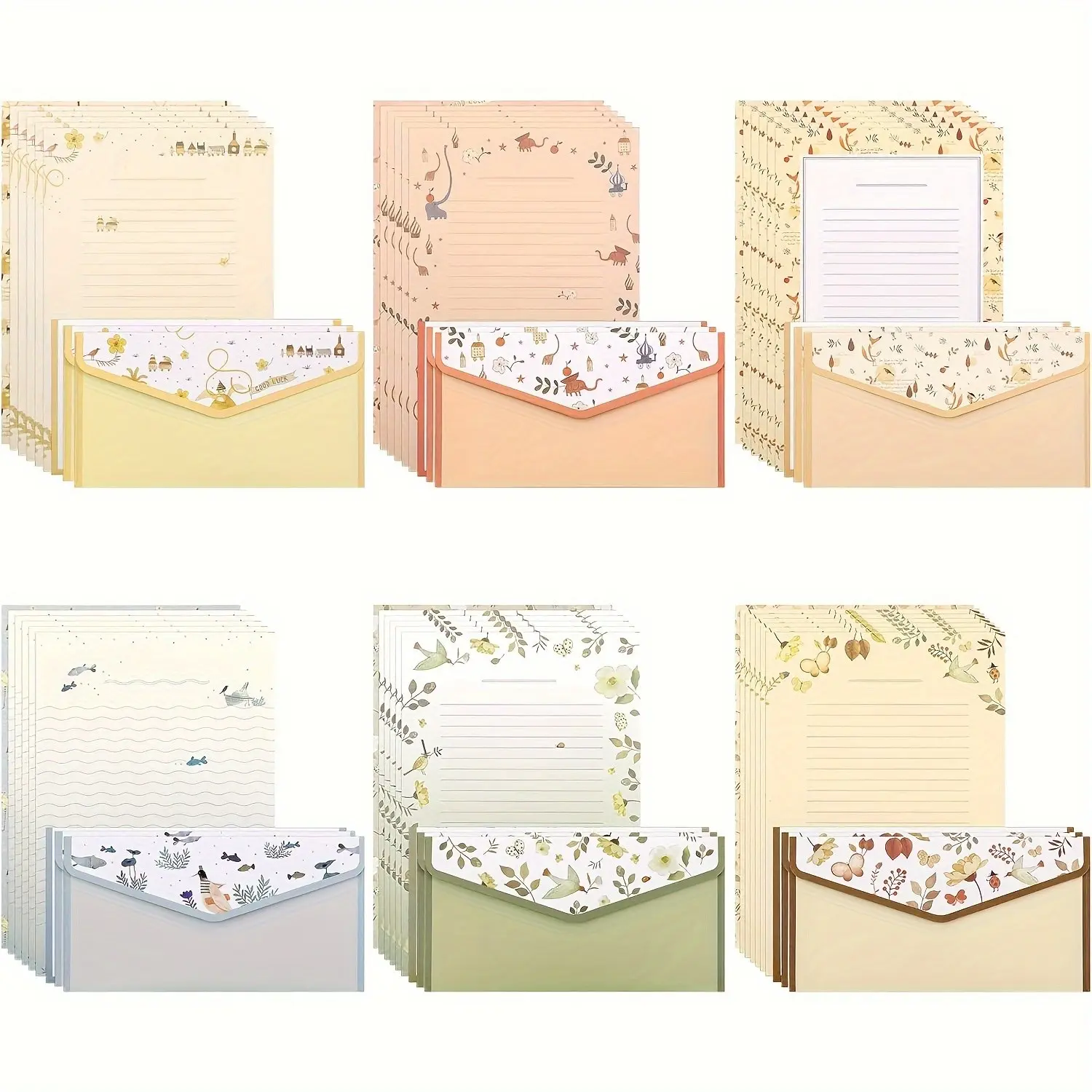54-Piece Stationery Set, Floral Western Envelopes, 6 Styles, 18 Envelopes & 36 Cards, Ideal for Letters, Invitations, Holiday Greetings, Party Notes, Gift Decorations, Office Supplies