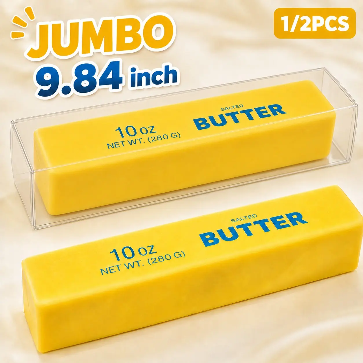 Jumbo Butter Squishy Toy, 14oz Big Butter Stick Slow Rising Stress Relief Squeeze Toy, Soft Food Squishy Sensory Play Fidget Toy for Teens Adults, Party Favors Gifts 9.84inch