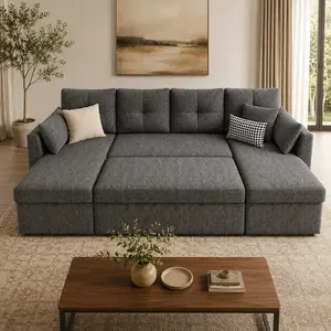 [2-3 Packages] Oversized Sleeper Sofa Couch, 106 inch 2 in 1 Pullout Couch Bed with Double Storage Chaise, Sectional Sleeper Sofa Bed with Side Pocket for Living Room#daybed