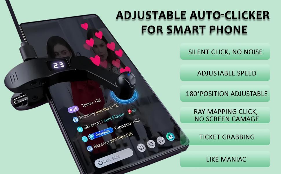 Smart Automatic Screen Clicker Tapper, Adjustable Auto Screen Clicker for Smart Phone Apps for Live Likes, Games, Shopping, Reward Tasks Auto Clicker for Smart Phone