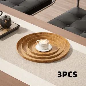 3-Piece Food-Grade Plastic Tray Set, Wooden Texture Dessert Trays, Coffee Cup Holders, Fruit Decorative Trays, Breakfast Snack Trays
