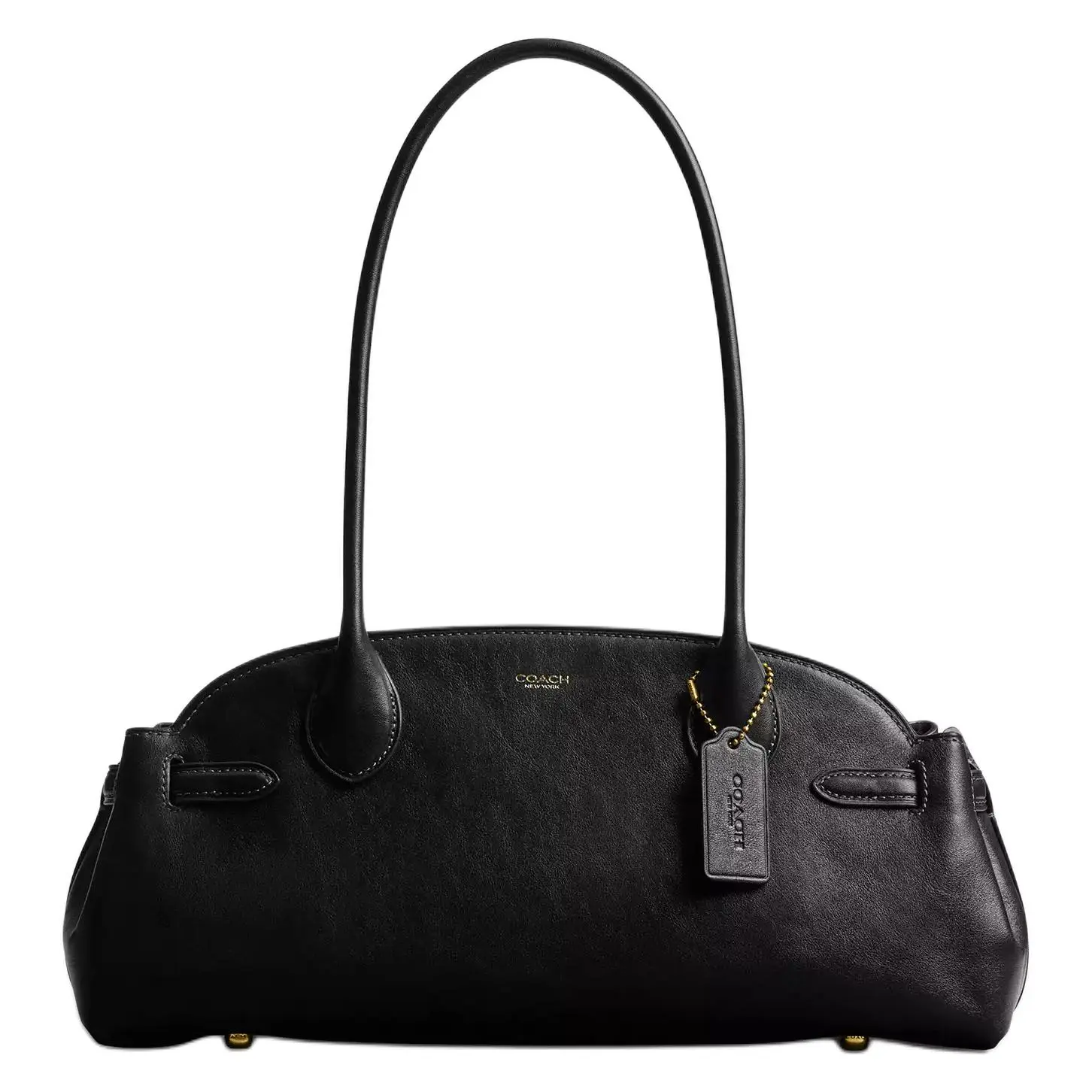 COACH Empire Carryall 34 Leather Shoulder Bag for Women, Gold-Tone Logo Hardware, Large Size, Black
