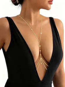 Adjustable CZ Body Chain, Hypoallergenic Stainless Steel, Gold Tone, Lightweight & Comfortable, Versatile for Bikinis, Tops & Dresses, Trendy Layering Jewelry,Perfect for Beach,Pool Party & Vacation,Summer Essential Jewelry,Sparkly Rhinestone Bikini Chain