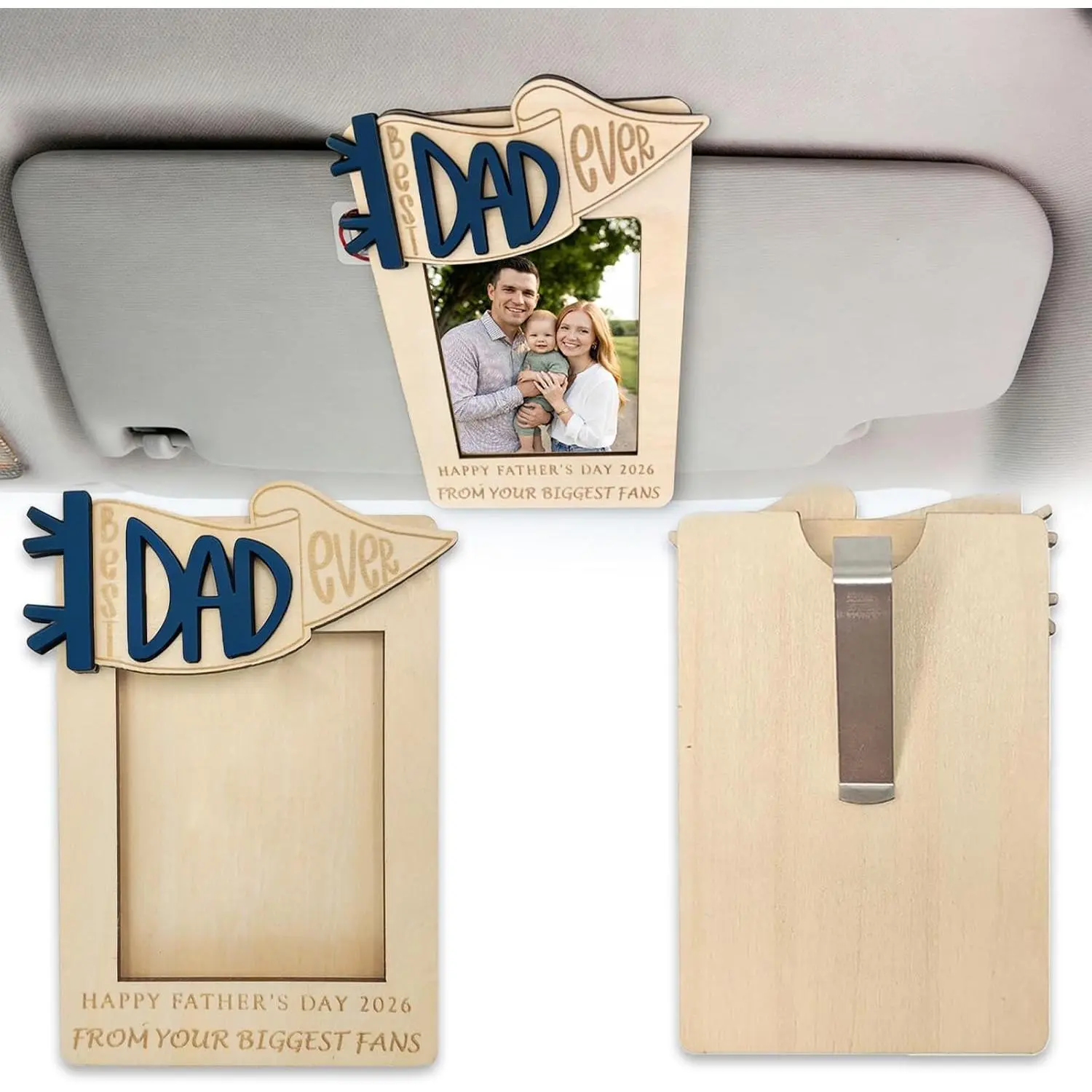 Fathers Day Birthday Gifts from Daughter Son Personalized Dad Gifts  Visor Picture Frame Wooden Photo Holder  Ornament Decorations Father's Day Birthday Christmas  Ideas for Dads(blue)