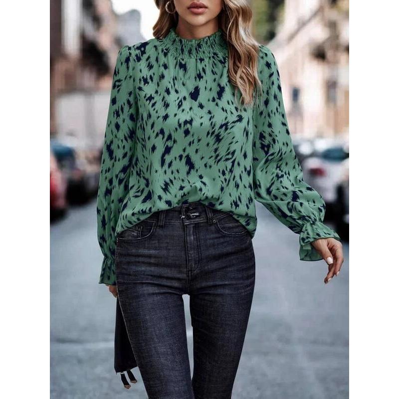 New European and Style Autumn Winter Elegant Polyester Pullover Long Sleeve Half High Collar Loose Fit Women's Shirt