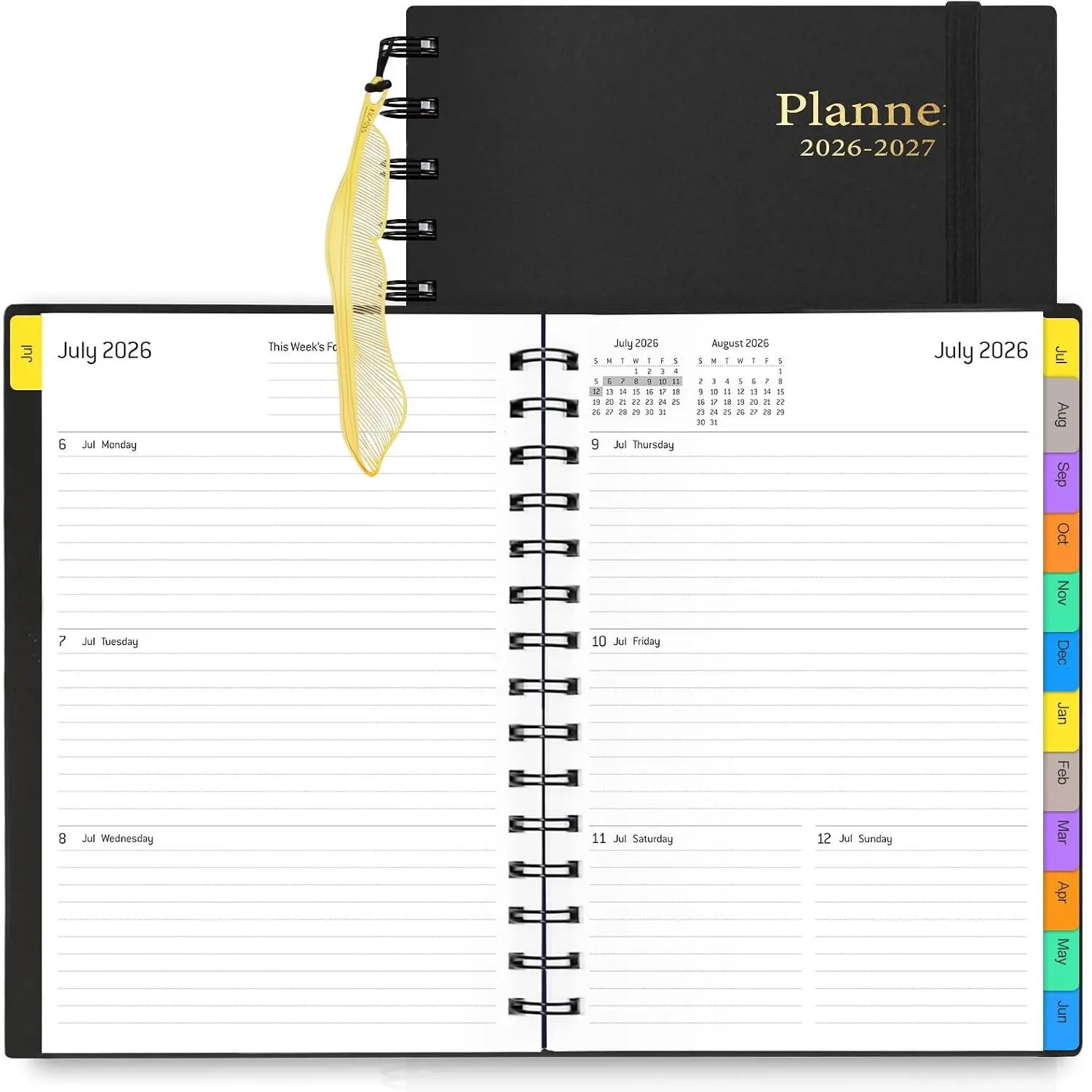 Daily Planner 2026-2027, 18-Month Weekly and Monthly Calendar Planner, July 2026-December 2027, Planning Agenda Book with Laminated Tabs, Flexible Cover, 100GSM Thick Paper, A5 Size,Black