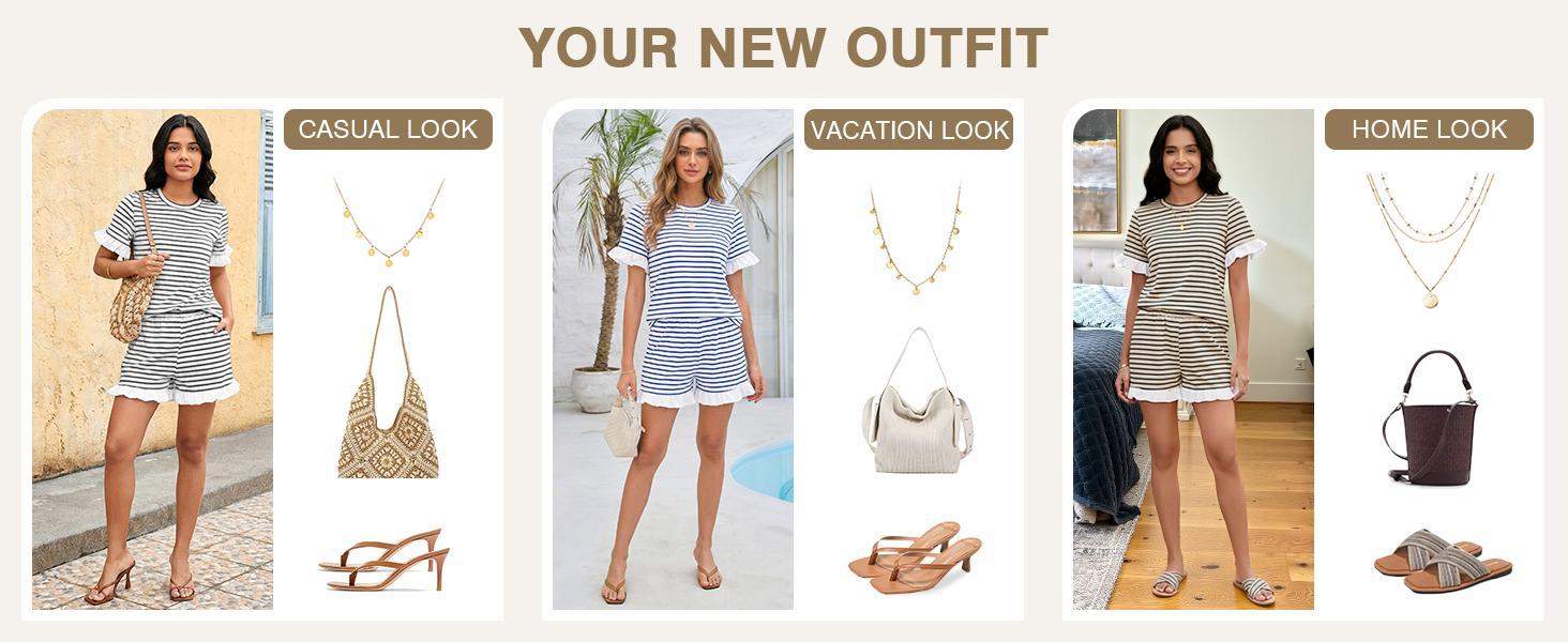 Womens 2 Piece Striped Shorts Set Ruffle Short Sleeve Tops Hight Waist Shorts Matching Sets Summer Vacation Outfits Womens 2 Piece Striped Shorts Set Ruffle Short Sleeve Tops Hight Waist Shorts Matching Sets Summer Vacation Outfits