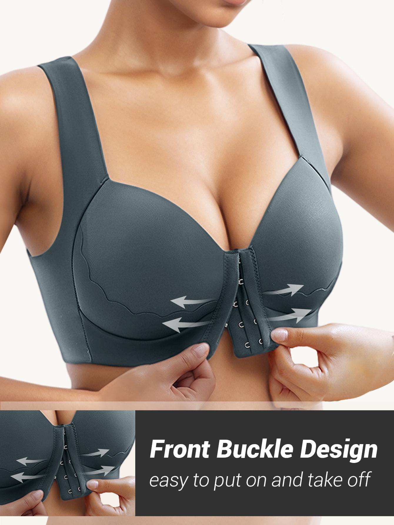 Five Colors Are Available, Suitable for Women'S Solid Color Front-Button Bras for Wearing in Various Environments And Seasons, with Shell Pattern Trim, Integrated Wide Shoulder Straps, Non-Removable Chest Pads, And a Wire-Free Design