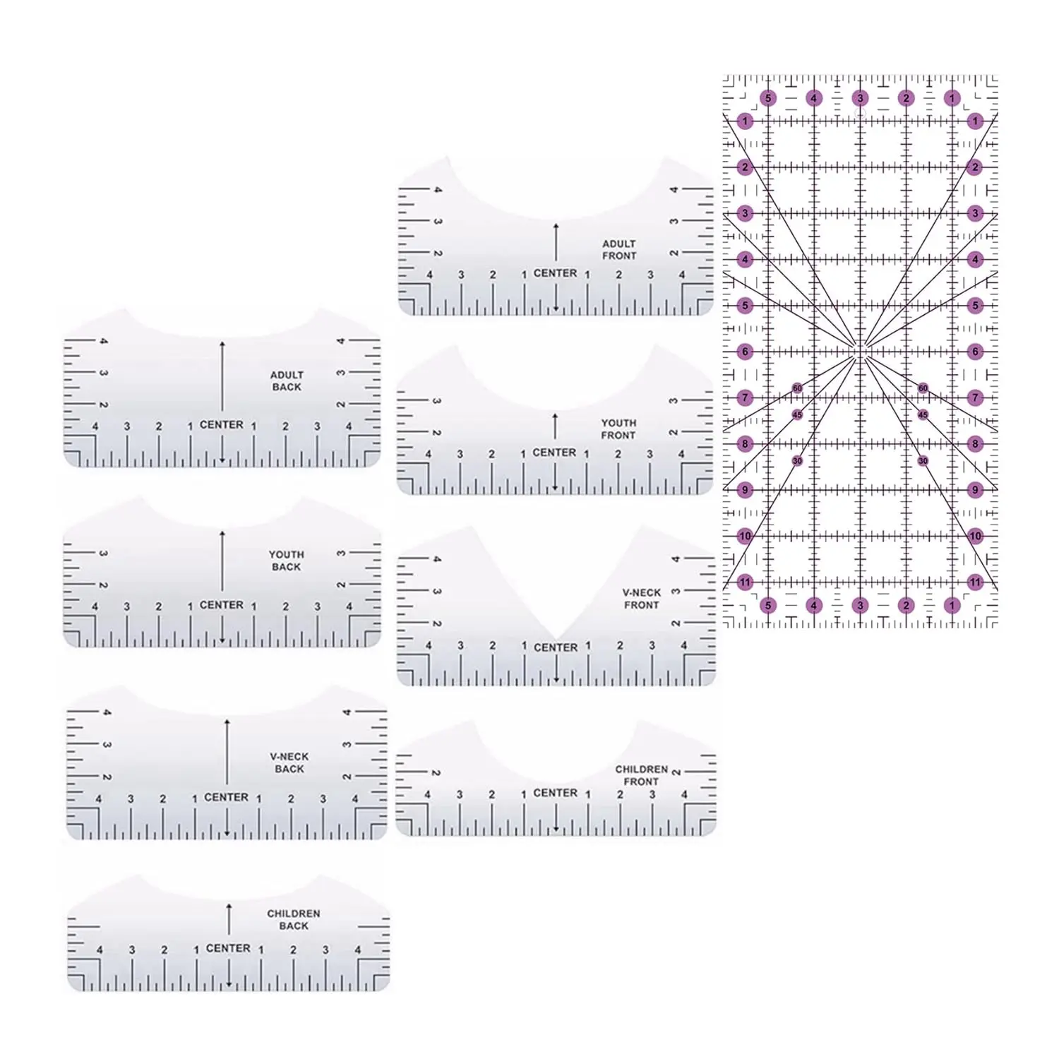 T-Shirt Ruler Guide for Vinyl Alignment, Tshirt Rulers to Center HTV Designs, PVC Template with  Quilting Ruler, Sewing Craft Tools & Accessories for Heat Press, HTV Transfer & Sublimation