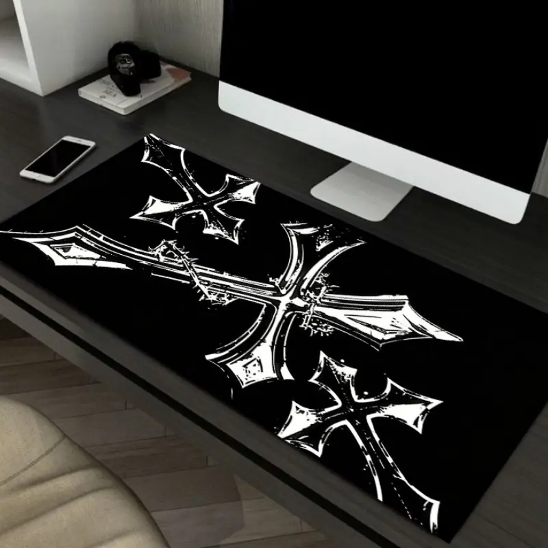 Gothic Thorn Cross Design Giant Gaming Mouse Pad, Non-Slip Rubber Base, Washable & Durable, Ideal for Gamers, Office, School, Home Decor, Computer Mouse Pad, Non Slip Mousepad