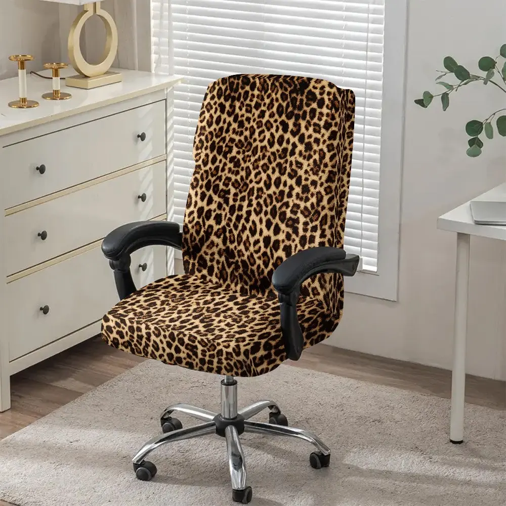 Retro leopard print pattern elastic full-body office chair cover, anti-slip washable zipper office chair cover, suitable for office, bedroom and game chair decoration, as well as a festive gift