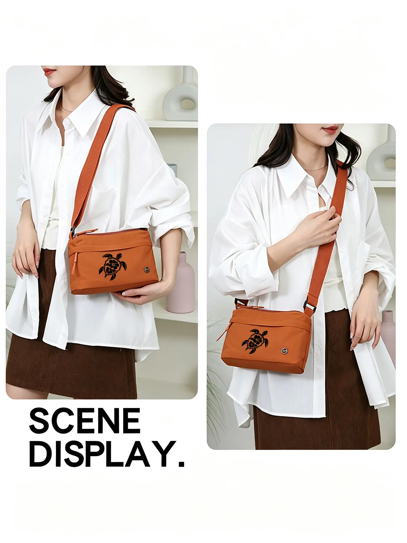 Turtle Totem Patterned Women's Crossbody Bag, Three-pocket Shoulder Bag That Also Functions As A Phone Pouch, Multi-functional Coin Purse, and Comes with An Adjustable Shoulder Strap.