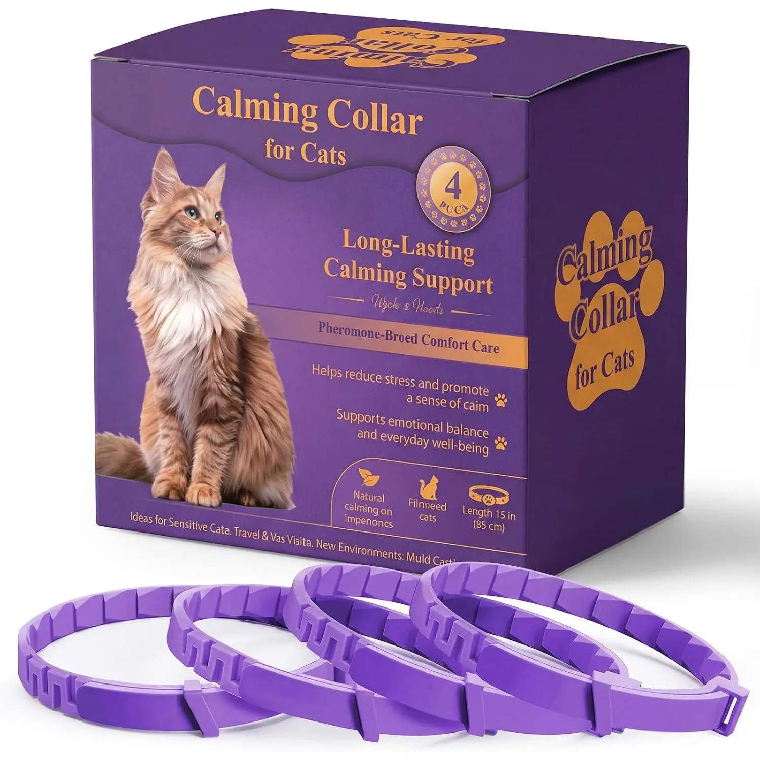 Cat Calming Collar 4-Pack Pheromone Collars for Cats Adjustable 15" Up to 4 Weeks Lasting Stress & Anxiety Relief Helps Reduce Noise Fear Scratching & Separation Anxiety