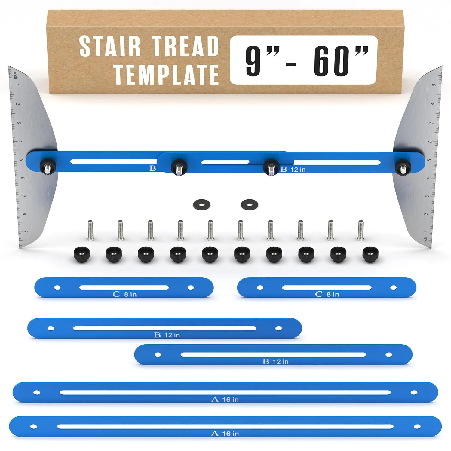 Stair Tread Template Tool, Stair Tread Jig, Measurement Tool, Gauge 9"-68" |  for Step Measuring, Staircase, Shelf, Layout, Woodworking, Shelving, , Drywall, Adjustable Angle & Length