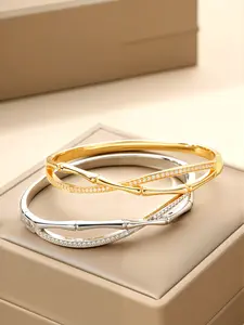 2pcs Women's Copper Bracelets, & Silver Color, Zircon Embedded, Anti-Fade, Gift for Girlfriend, Birthday, Festival