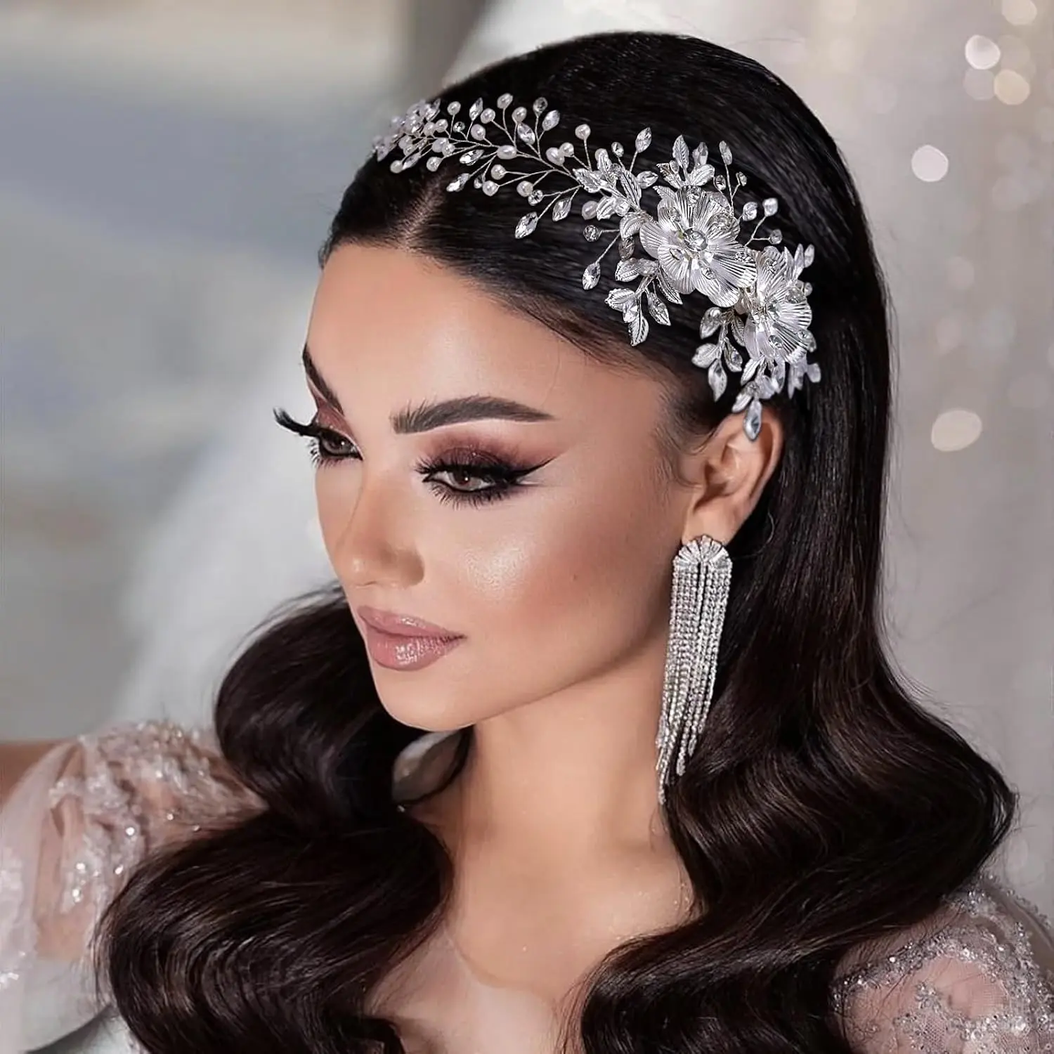 Bridal Hair Comb Headwear - Lightweight 8.5x28cm Full Comb Rhinestone Alloy Wedding Headband with Luxury Look for Brides