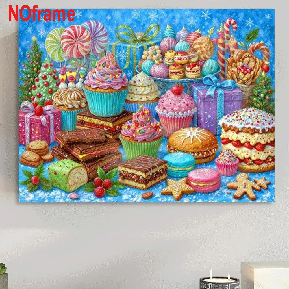 1PC,2D Christmas Sweet Treats Diamond Painting Kit Diamond Pattern Design Colorful Cupcakes Lollipops Candies Gifts DIY Craft for Home Decor Adults Kids Holiday Art Craft Supplies Sparkling Rhinestone Embroidery Creative Handmade