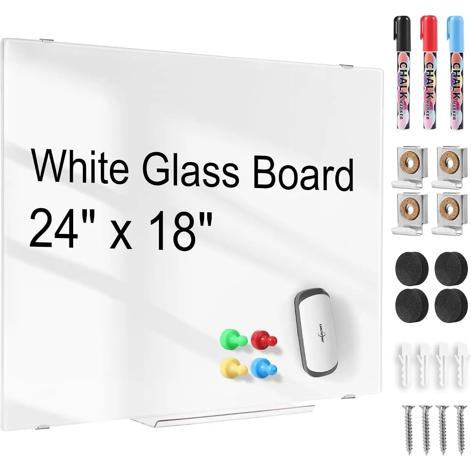 Tempered Glass Dry Erase Board, 24"x18" Frameless Mount, Anti-Ghosting Office Presentation Supply for Office Use