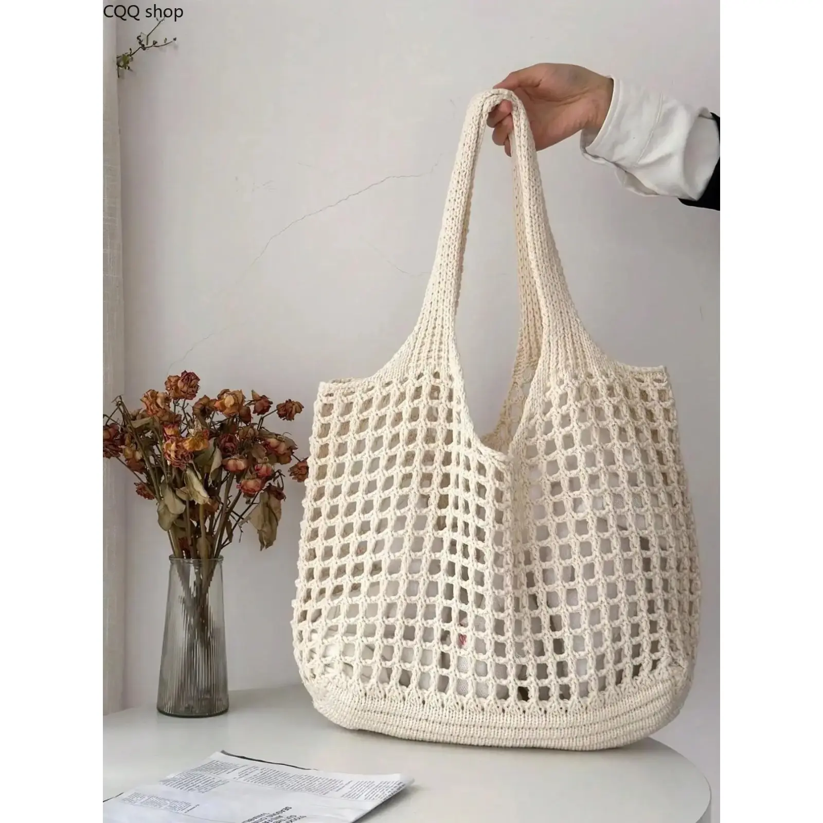 Lightweight Casual Women's Minimalist Large Capacity Knitted Tote Bag, Crochet Beach Bag, Travel Essential, Shoulder Bag, Gym Tote, Fitness Bag, Spring Fashion Gift
