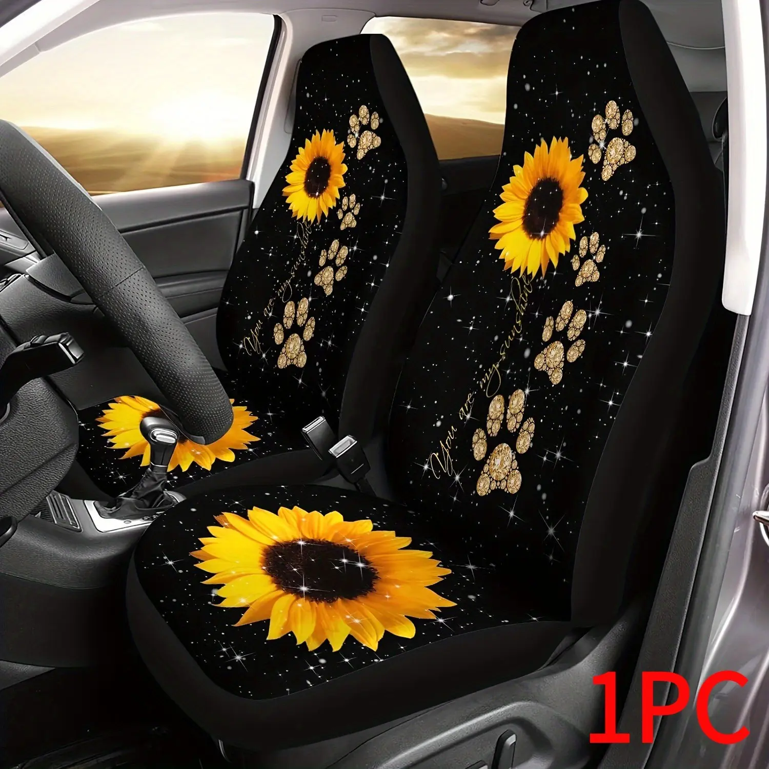 2D Print Sunflower and Starry Sky Design, Universal Fit for Cars Suv Trucks, Durable Polyester, Easy Care, Halloween Theme, Vehicle Decor