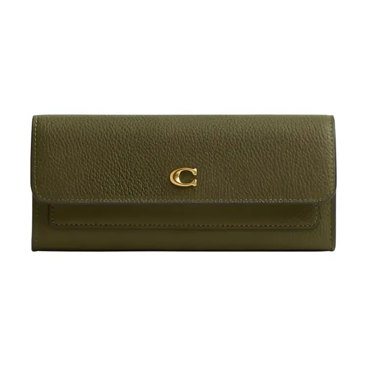 COACH Mira 19 Long Wallet for Women – Classic Logo Style in Olive Green Leather
