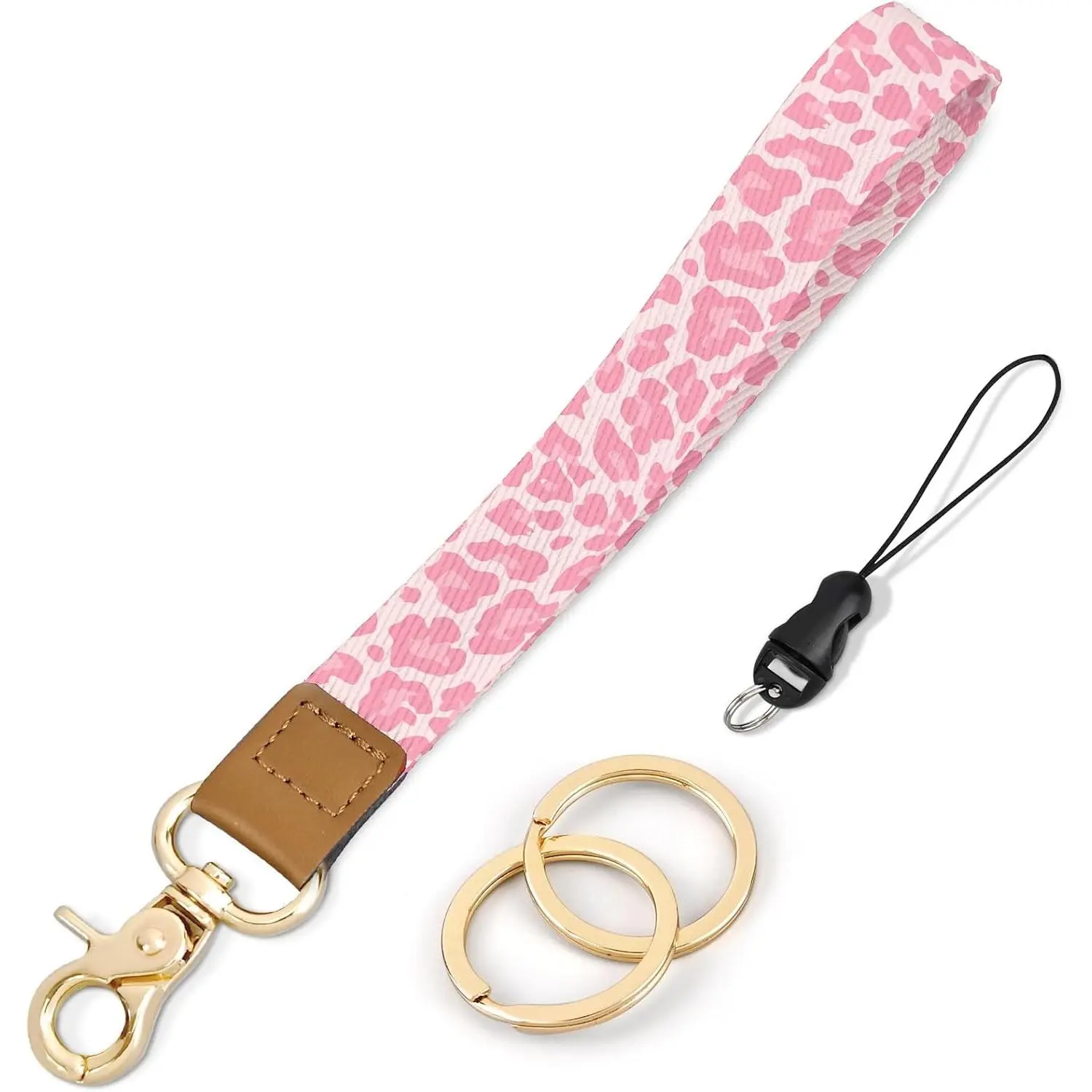 Cute Pink Leopard Wristlet Keychain Lanyard for Women - Wrist Strap for Keys, Wallet, Phone, ID Badges
