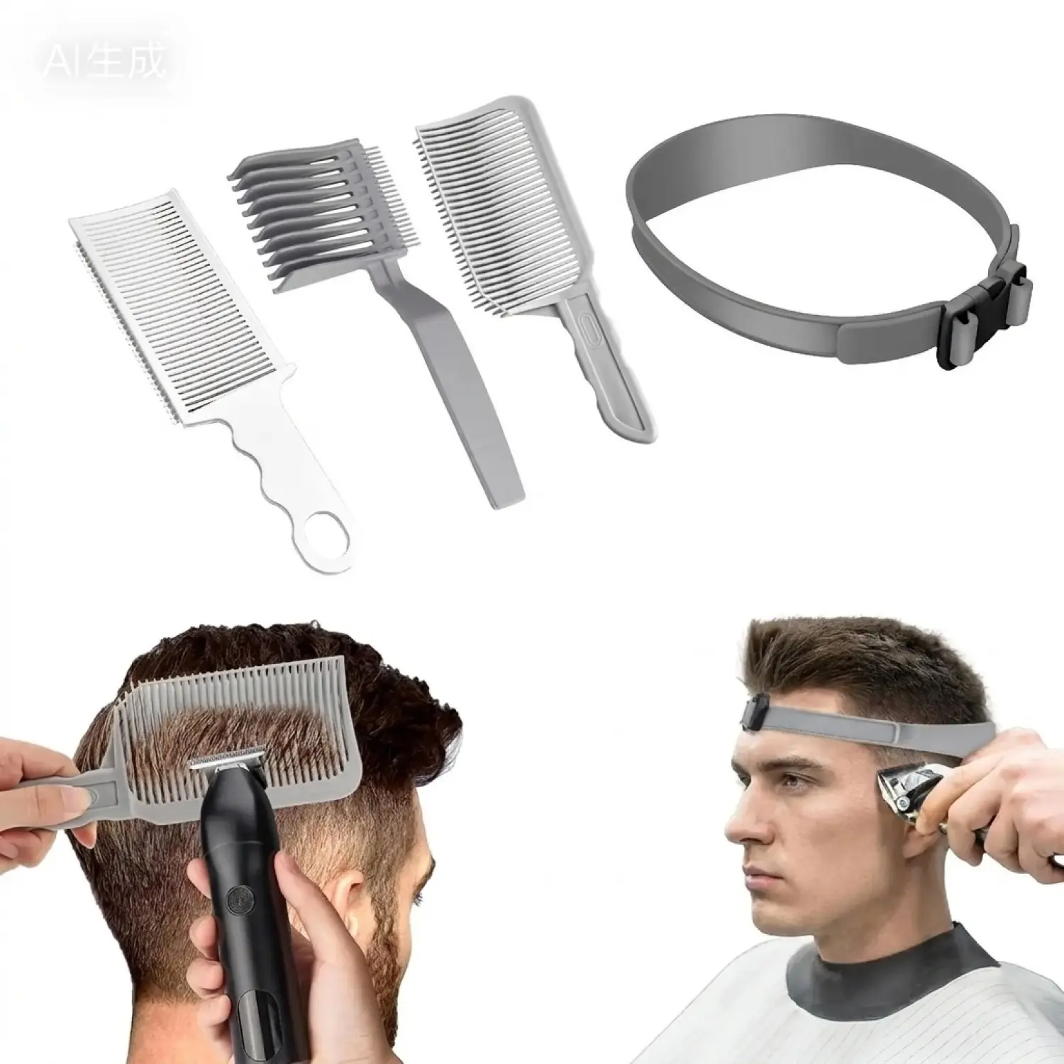 4 Pack Hair Trimming Styling Guides for No-Heat Precise Hair Cutting, Flexible Band & 2 Combs Included, Professional Men Hair Grooming Tools