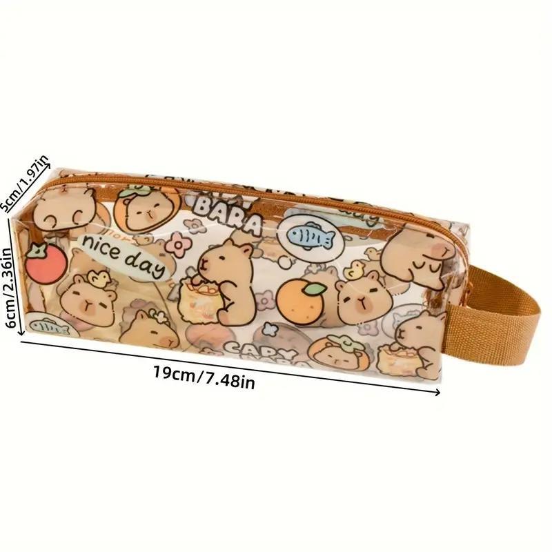 Cute Capybara Pattern Transparent Pencil Case, 1 Count Durable Lightweight Portable Pencil Bag, Stationery Storage Bag for School & Office