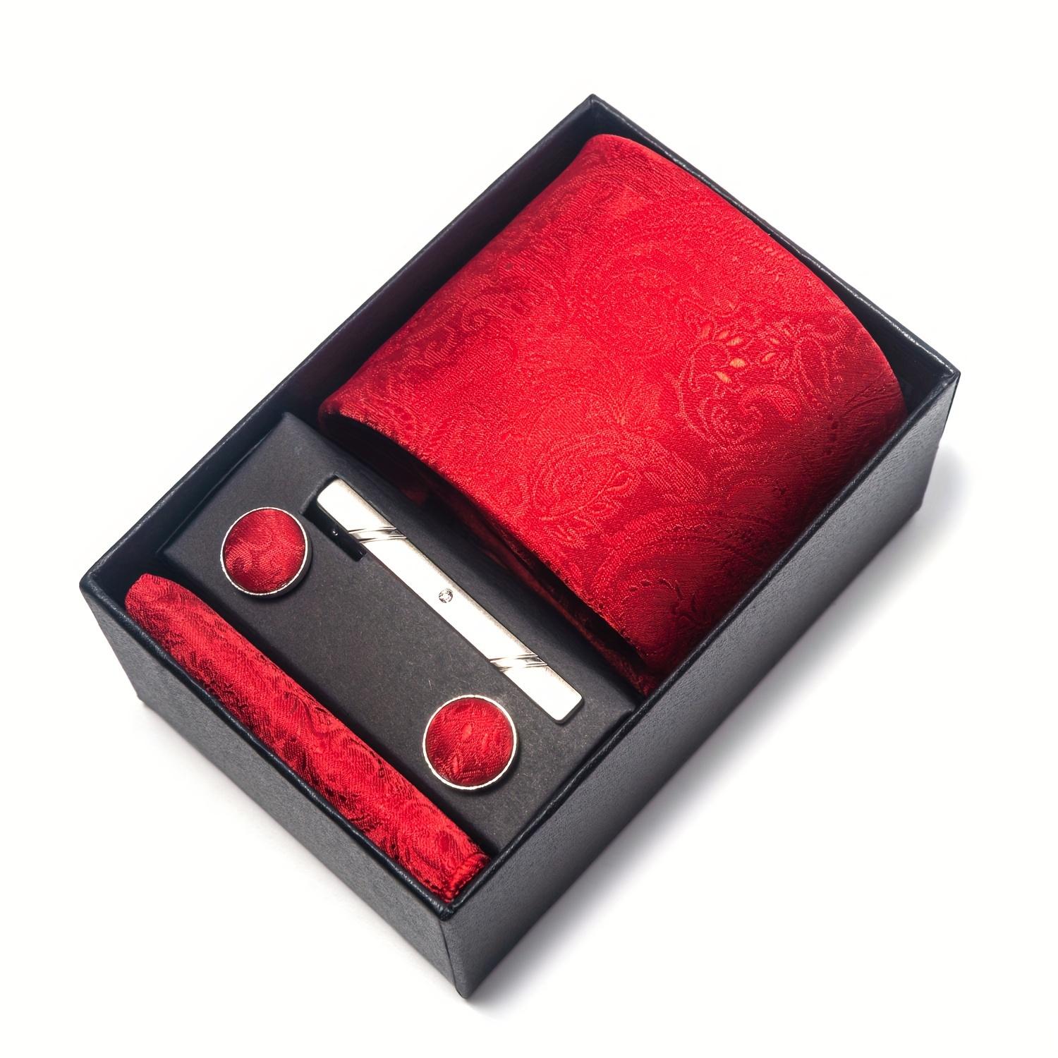 Paisley tie, pocket square, cufflink set gift box, men's tie 7.5 cm, suitable for holidays, weddings, and work