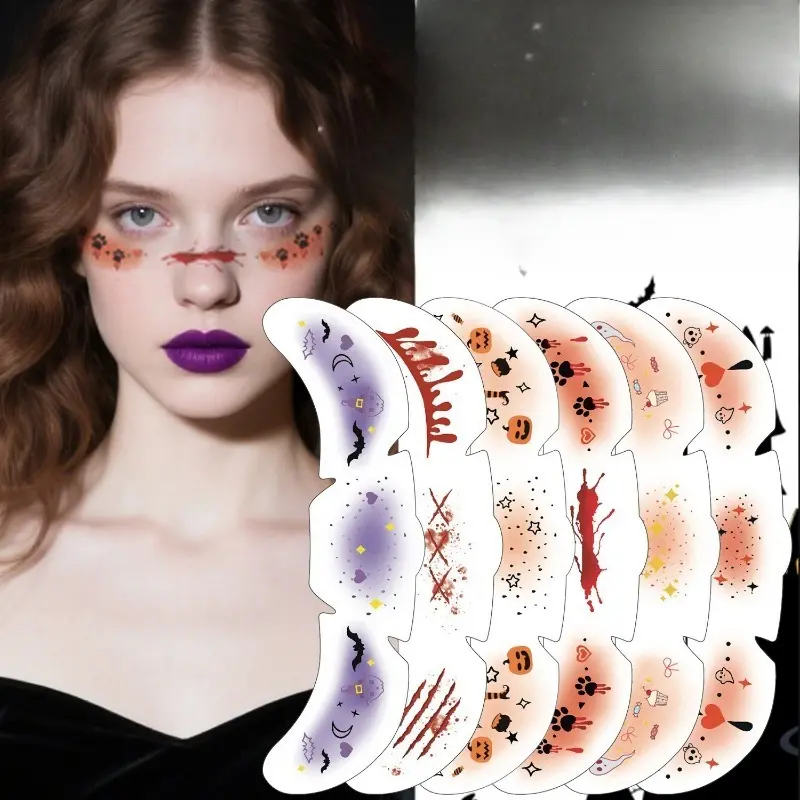 6PCS Colorful Halloween Face Temporary Tattoo Stickers, Cute Cartoon Freckle Pattern Makeup Decals for Party Decor