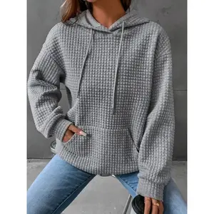 Women's Casual Comfortable Hooded Sweatshirt Jacket, Long Sleeve Drop Shoulder Design, Perfect for Daily Wear & Outdoor Activities, Winter