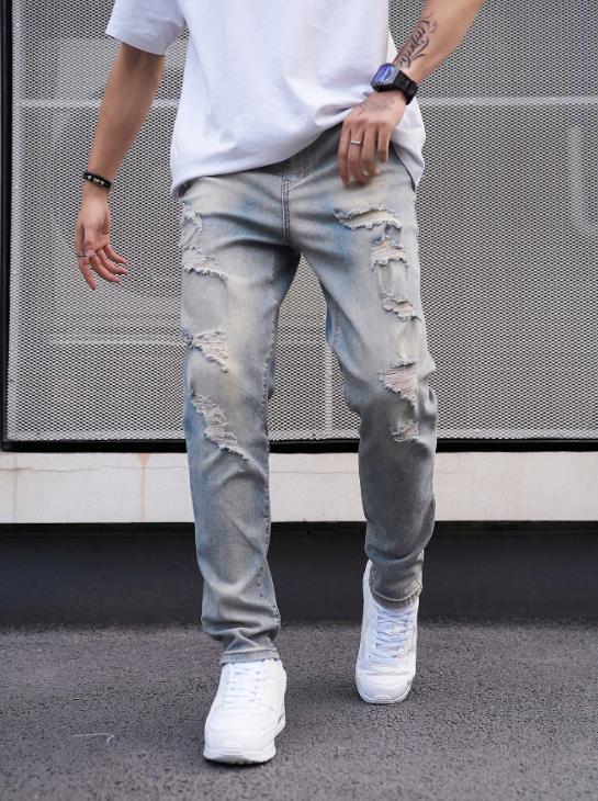 Men's ripped denim men's new nine-point pants