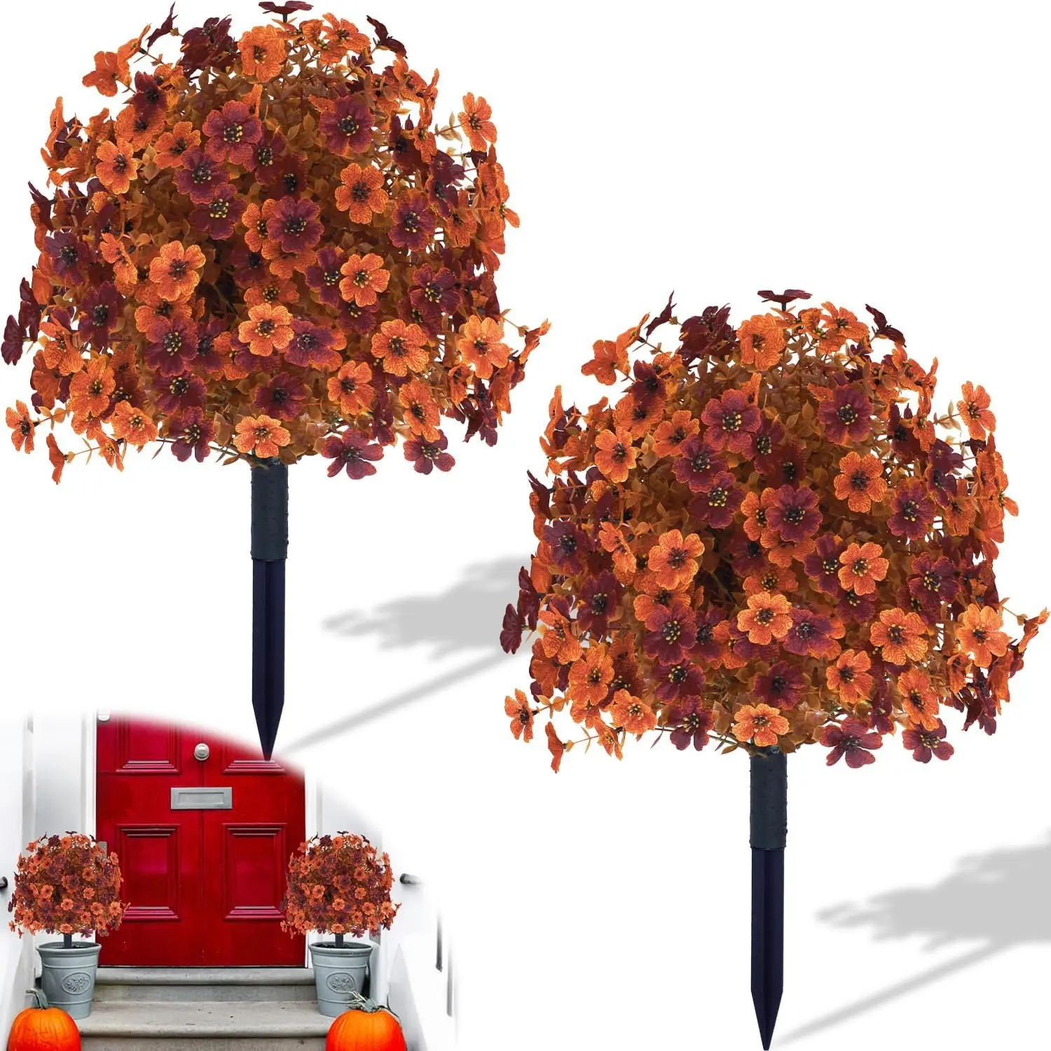 1 set of autumn realistic flower arrangement, featuring lifelike eucalyptus leaves and flowers. No maintenance required. Suitable for outdoor garden, porch decoration of flowers, and lawn decoration.