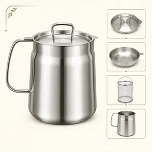 304 Stainless Steel Deep Fryer Pot with Basket & Strainer, Large Capacity Bacon Grease Container for Kitchen,Frying, Cooking, Camping,Oil Filter Container - Dishwasher Safe