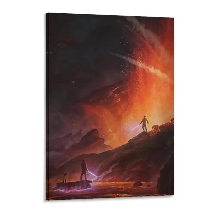 Wan Kenobi VS Anakin Poster Wall Art Canvas Prints Star Movie Wars Posters for Bedroom Wall Decoration Cotton Glossy Hand Stretched Ready-to-Hang USA Crafted