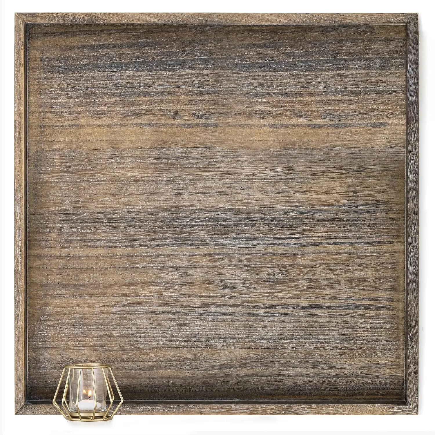 Decorative Ottoman Tray for Living Room with Handles, Square | 22" Large Rustic  Coffee Table Centerpiece Topper for Living Room Brown