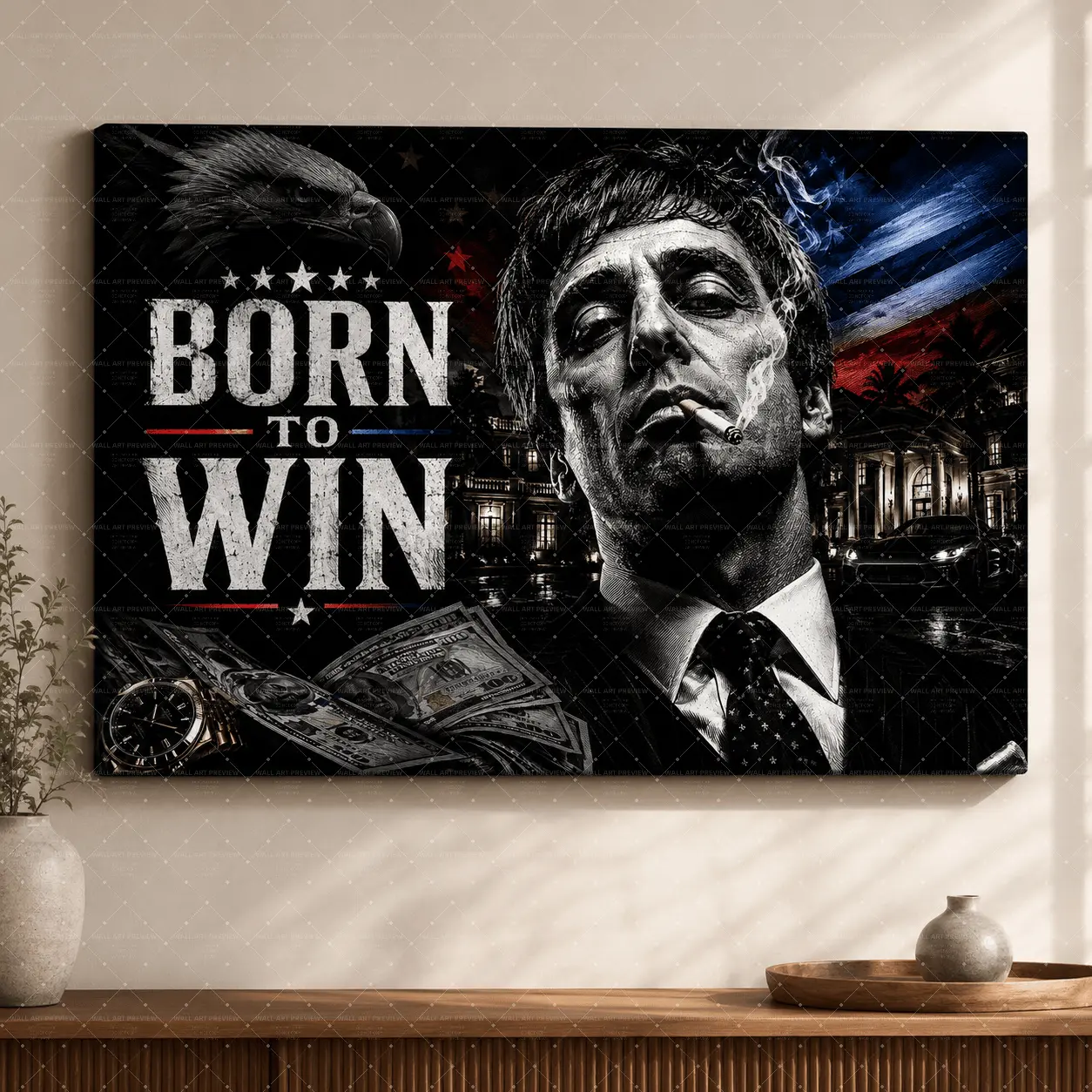 Born To Win Scarface Motivational Canvas Wall Art - Tony Montana Hustle Quote Poster, Scratch-Resistant, 5 Sizes,wall decor,poster.
